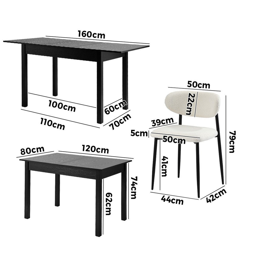 Mila Soft Boucle Extendable Dining Table Set with Curved Chairs | 5-7 Seater Premium Dining Table Set