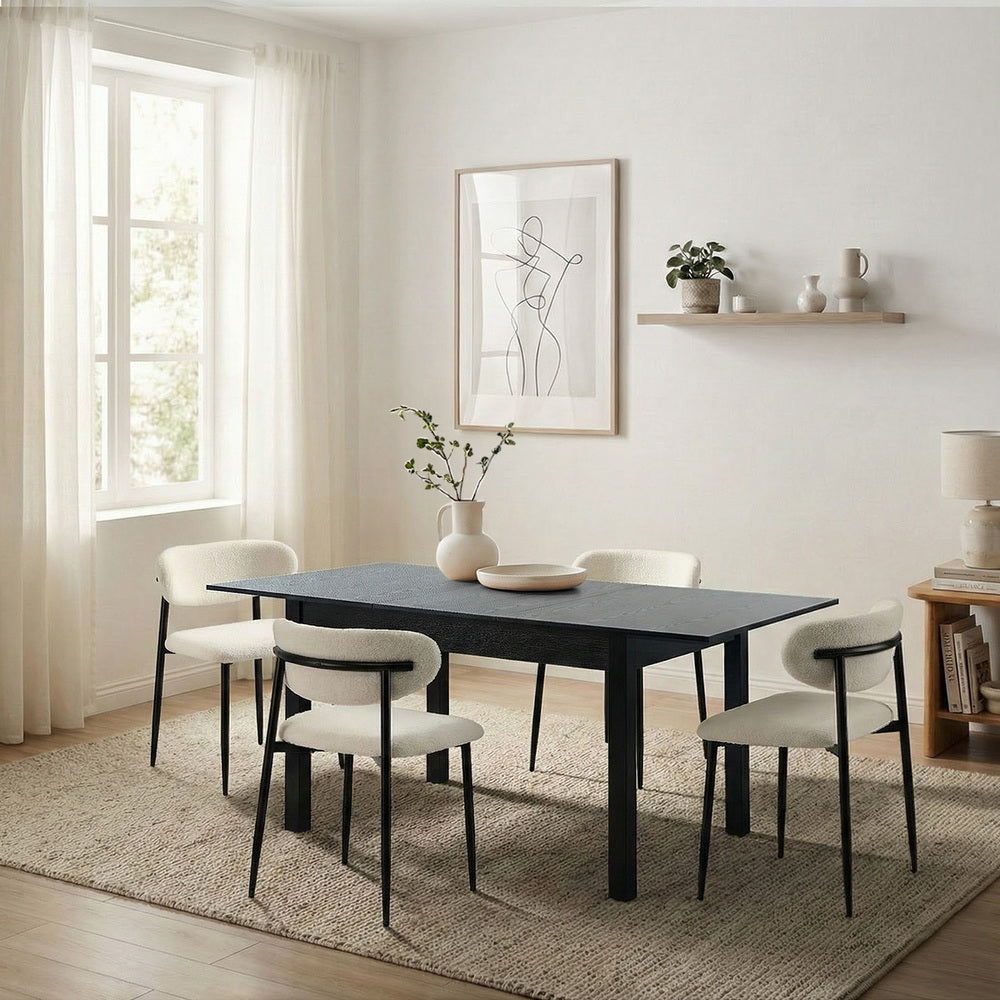 Mila Soft Boucle Extendable Dining Table Set with Curved Chairs | 5-7 Seater Premium Dining Table Set