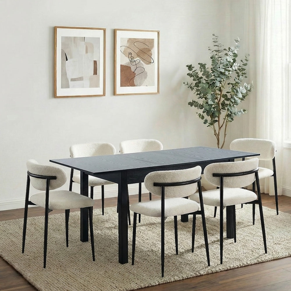 Mila Soft Boucle Extendable Dining Table Set with Curved Chairs | 5-7 Seater Premium Dining Table Set