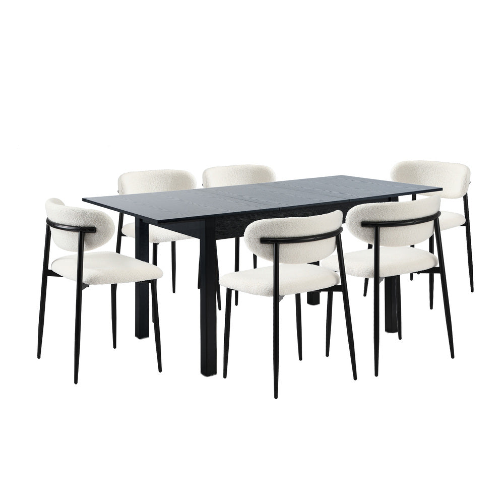 Mila Soft Boucle Extendable Dining Table Set with Curved Chairs | 5-7 Seater Premium Dining Table Set