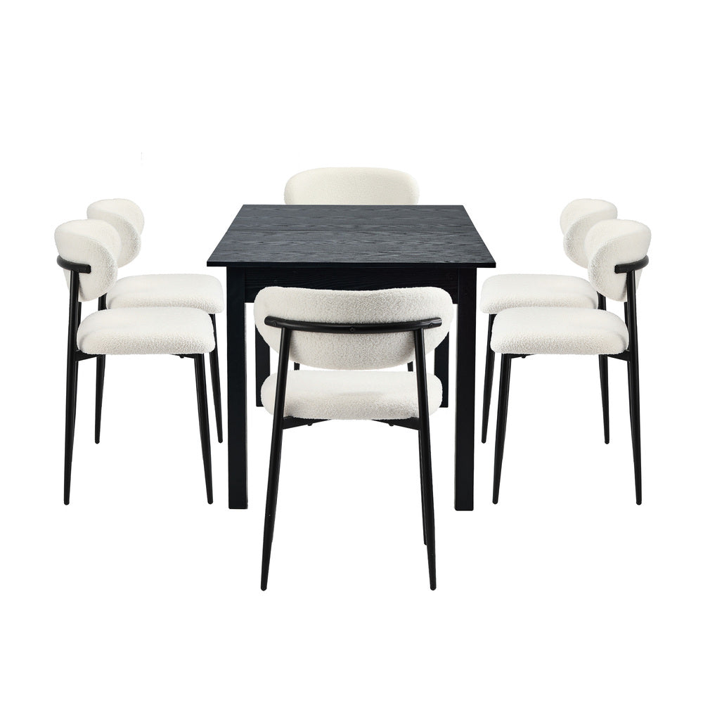 Mila Soft Boucle Extendable Dining Table Set with Curved Chairs | 5-7 Seater Premium Dining Table Set