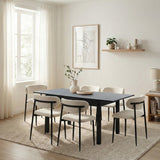 Mila Soft Boucle Extendable Dining Table Set with Curved Chairs | 5-7 Seater Premium Dining Table Set