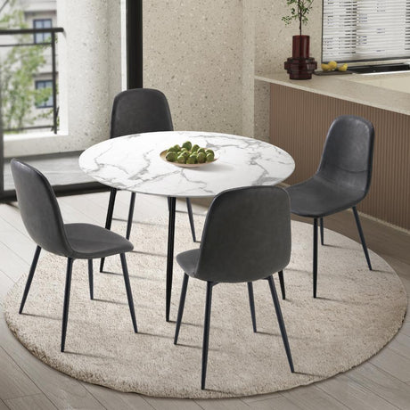 Murano 5pc Dining Table Set Premium PU Leather Chairs |  Premium Modern Dining Table Marble Style Top