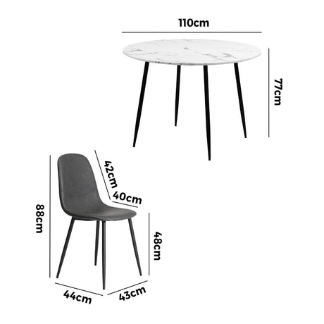 Murano 5pc Dining Table Set Premium PU Leather Chairs |  Premium Modern Dining Table Marble Style Top