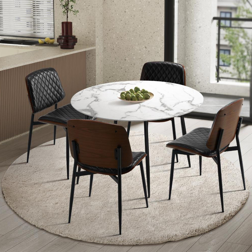 Miami Eros 5pc Dining Table Set Premium PU Leather Chairs |  Premium Modern Dining Table Marble Style Top