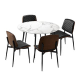 Miami Eros 5pc Dining Table Set Premium PU Leather Chairs |  Premium Modern Dining Table Marble Style Top