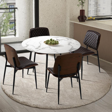 Miami Eros 5pc Dining Table Set Premium PU Leather Chairs |  Premium Modern Dining Table Marble Style Top