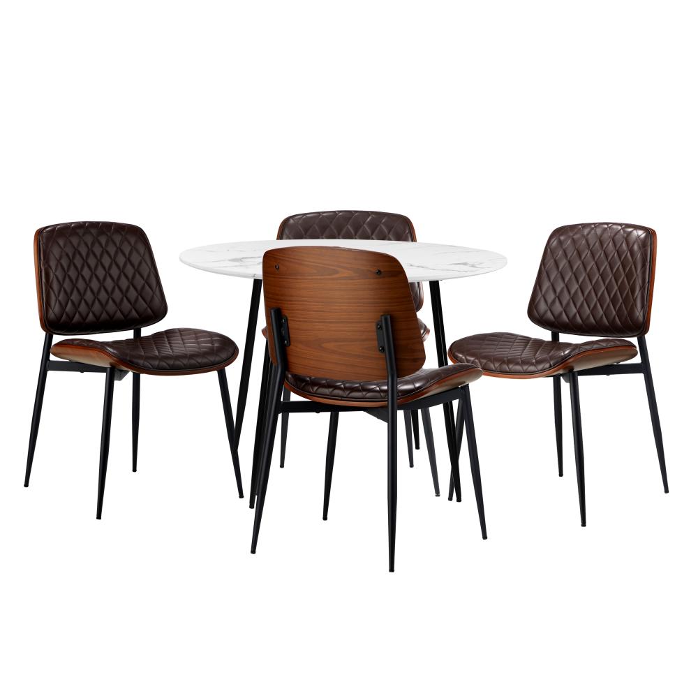 Miami Eros 5pc Dining Table Set Premium PU Leather Chairs |  Premium Modern Dining Table Marble Style Top