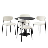 5pc Astano Boucle Round All Black Dining Table Set | 5 Seater 90cm Marble Style Dining Table Sert