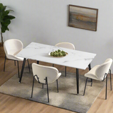 Luzcia Boucle Luxe Dining Table Set with Winged Tub Chairs | 5-7 Seater Premium Dining Table Set