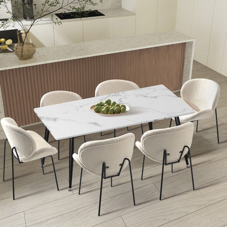 Luzcia Boucle Luxe Dining Table Set with Winged Tub Chairs | 5-7 Seater Premium Dining Table Set