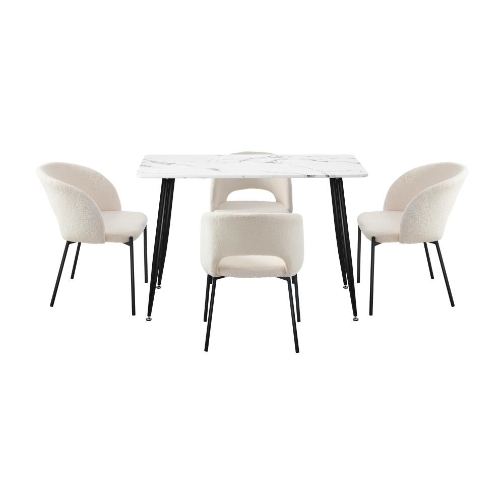 Peruzzi Boucle Luxe Dining Table Set | 5-7 Seater Premium Modern Dining Table Marble Style Top and Boucle Dining Chairs