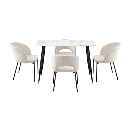 Peruzzi Boucle Luxe Dining Table Set | 5-7 Seater Premium Modern Dining Table Marble Style Top and Boucle Dining Chairs