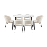 Peruzzi Boucle Luxe Dining Table Set | 5-7 Seater Premium Modern Dining Table Marble Style Top and Boucle Dining Chairs