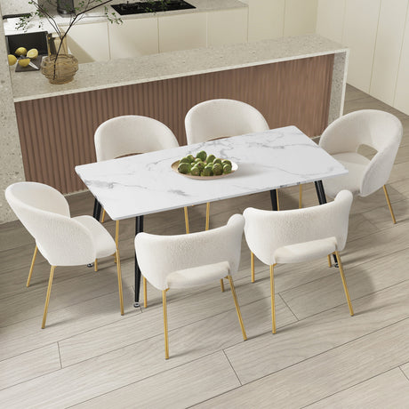 Duomo Boucle Gold Luxe Dining Table Set | 5-7 Seater Premium Modern Dining Table Marble Style Top