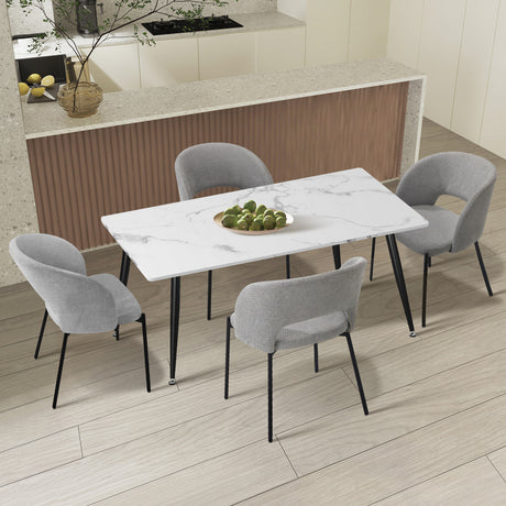 Teddy Millie Luxe Grey Fabric Dining Table Set | 5-7 Seater Premium Modern Dining Table Marble Style Top