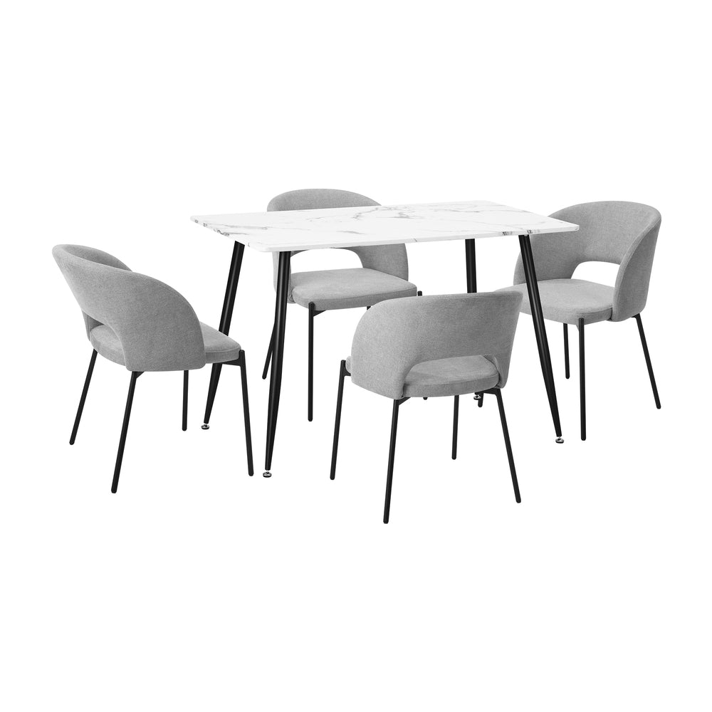 Teddy Millie Luxe Grey Fabric Dining Table Set | 5-7 Seater Premium Modern Dining Table Marble Style Top