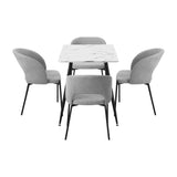 Teddy Millie Luxe Grey Fabric Dining Table Set | 5-7 Seater Premium Modern Dining Table Marble Style Top