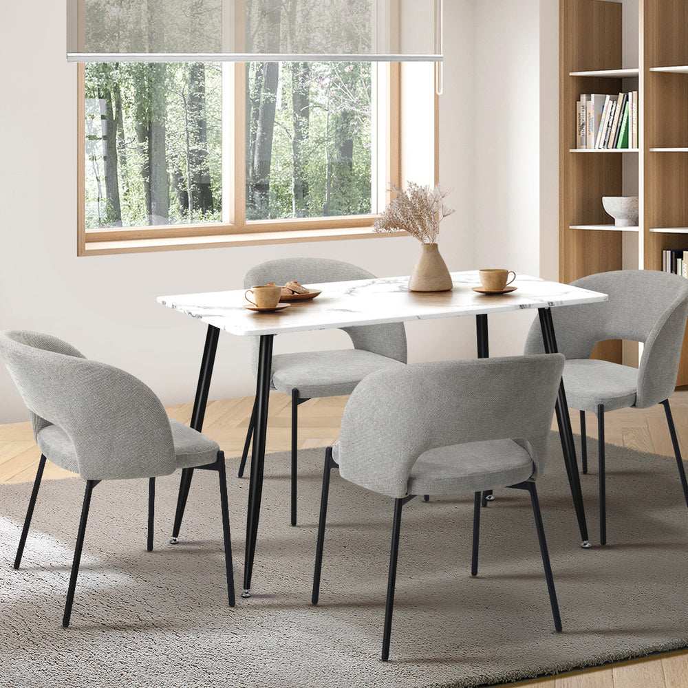 Teddy Millie Luxe Grey Fabric Dining Table Set | 5-7 Seater Premium Modern Dining Table Marble Style Top
