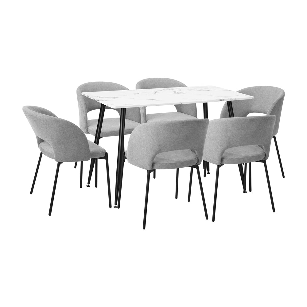 Teddy Millie Luxe Grey Fabric Dining Table Set | 5-7 Seater Premium Modern Dining Table Marble Style Top