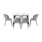 Teddy Millie Luxe Grey Fabric Dining Table Set | 5-7 Seater Premium Modern Dining Table Marble Style Top