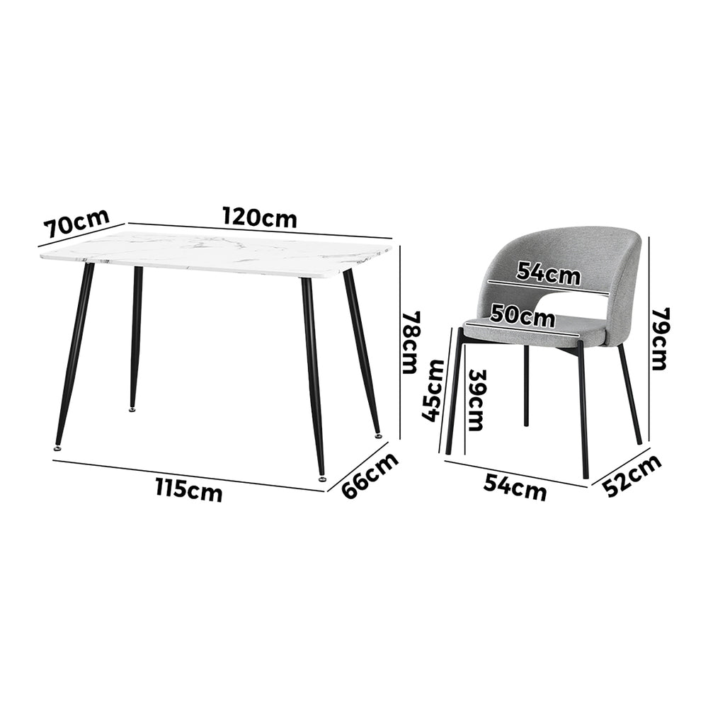 Teddy Millie Luxe Grey Fabric Dining Table Set | 5-7 Seater Premium Modern Dining Table Marble Style Top