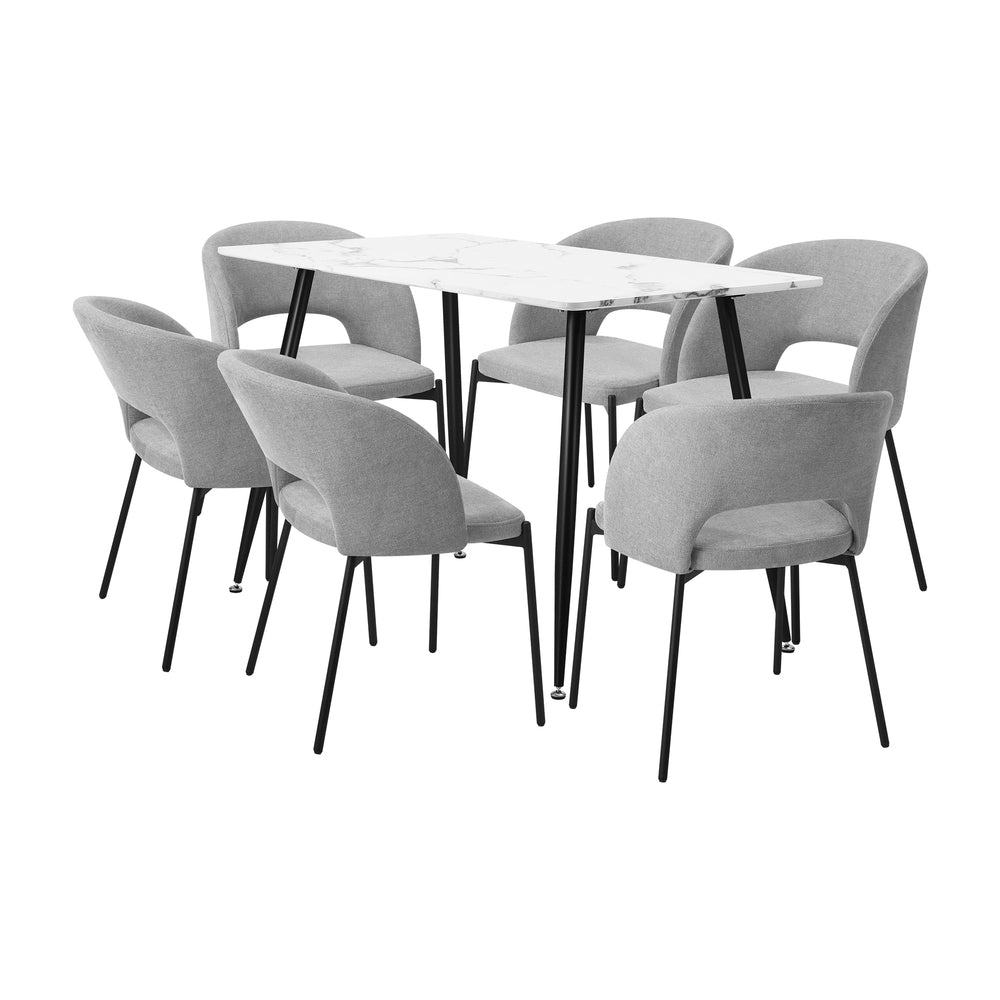 Teddy Millie Luxe Grey Fabric Dining Table Set | 5-7 Seater Premium Modern Dining Table Marble Style Top