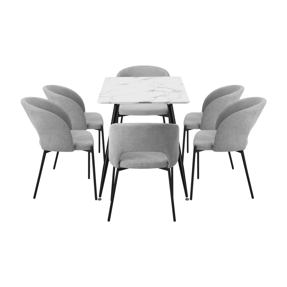 Teddy Millie Luxe Grey Fabric Dining Table Set | 5-7 Seater Premium Modern Dining Table Marble Style Top