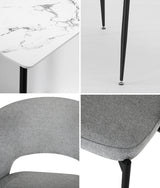 Teddy Millie Luxe Grey Fabric Dining Table Set | 5-7 Seater Premium Modern Dining Table Marble Style Top