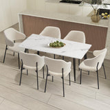 Marucio Boucle Luxe Dining Table Set | 5-7 Seater Premium Modern Dining Table Marble Style Top and Boucle Dining Chairs
