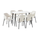 Marucio Boucle Luxe Dining Table Set | 5-7 Seater Premium Modern Dining Table Marble Style Top and Boucle Dining Chairs