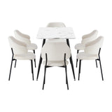 Marucio Boucle Luxe Dining Table Set | 5-7 Seater Premium Modern Dining Table Marble Style Top and Boucle Dining Chairs