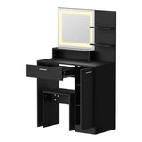 Amoure Hollywood Dressing Table and Stool Set | LED Strip Mirror Storage Makeup Desk Cabinet