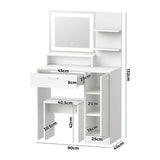 Amoure Hollywood Dressing Table and Stool Set | LED Strip Mirror Storage Makeup Desk Cabinet