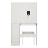 Amoure Hollywood Dressing Table and Stool Set | LED Strip Mirror Storage Makeup Desk Cabinet