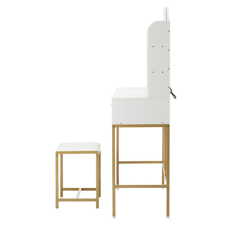 Glamz Gold Hollywood Dressing Table & Stool Set | LED Mirror Storage Makeup Desk Cabinet