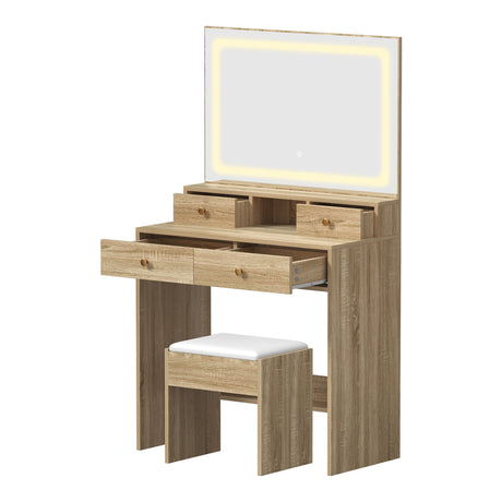 Princess Mila Hollywood Dressing Table Stool Set | LED Strip Mirror Storage Makeup Desk Cabinet