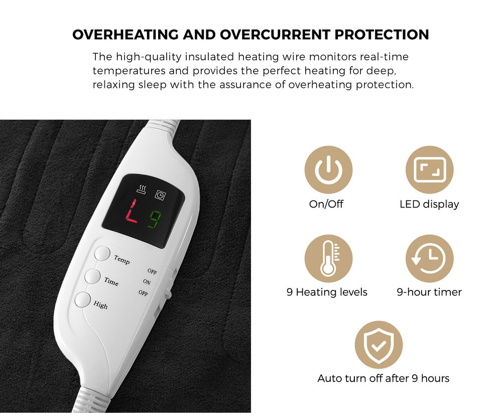 Nuvola Super Warm Electric Heated Blanket with Auto Off | 9 Heat Setting Fleece Electric Blanket