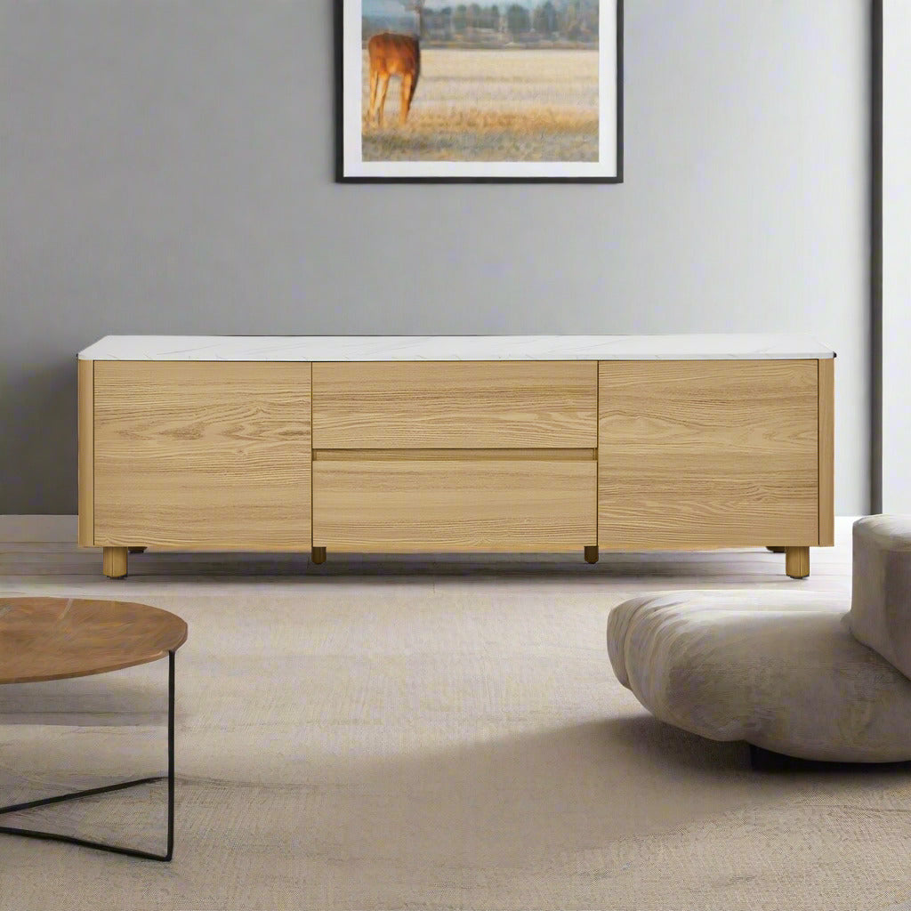 Ferrara 160cm TV Entertainment Unit | Two Tone Marble Style Top TV Cabinet with Storage