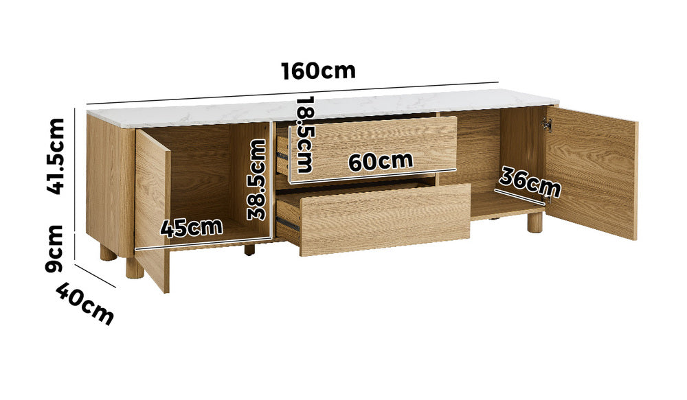 Ferrara 160cm TV Entertainment Unit | Two Tone Marble Style Top TV Cabinet with Storage