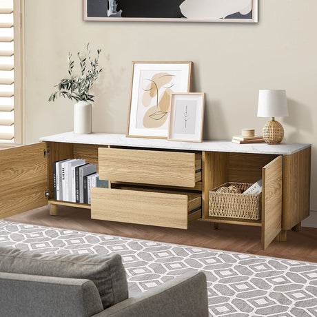 Ferrara 160cm TV Entertainment Unit | Two Tone Marble Style Top TV Cabinet with Storage
