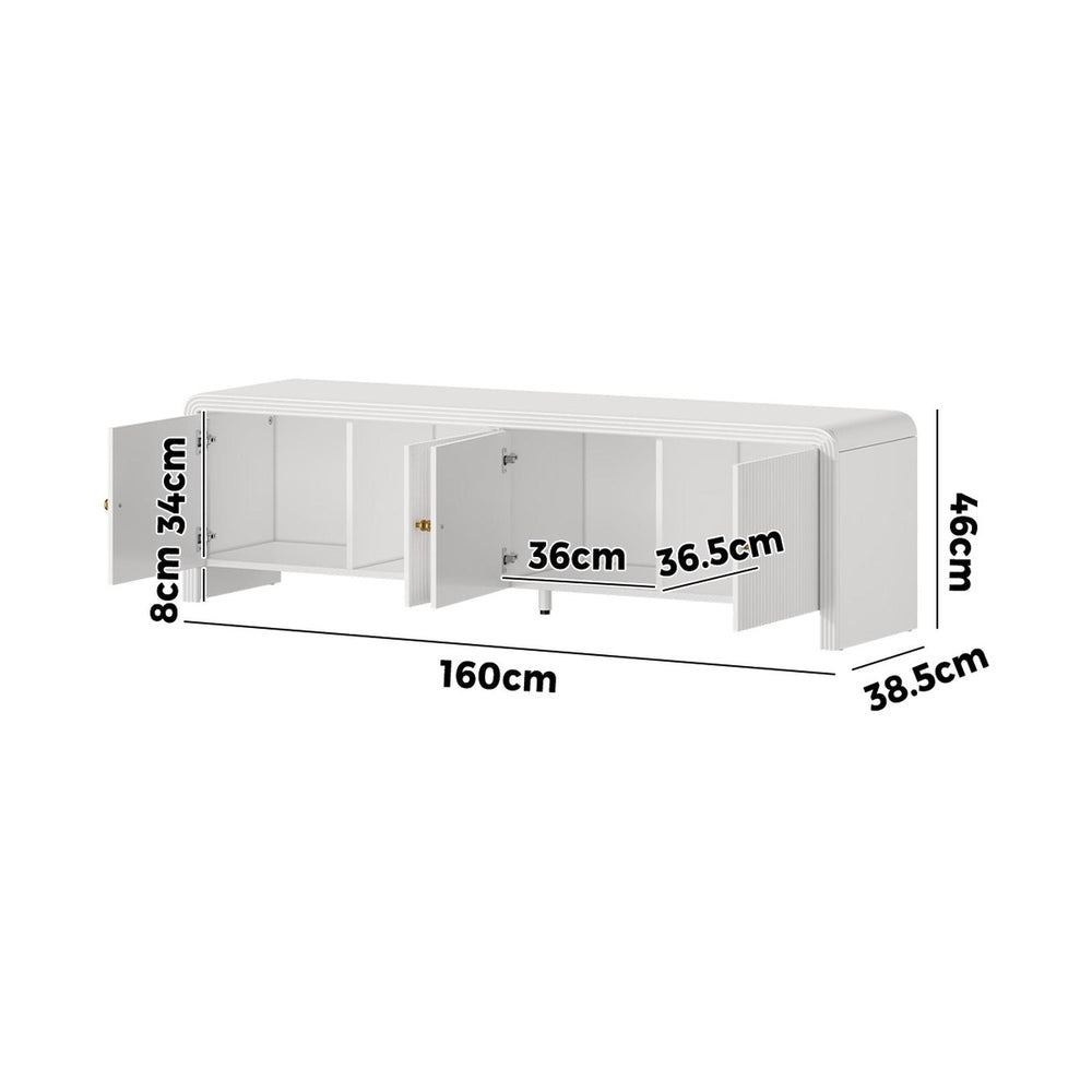 Santorini White Fluted 160cm TV Unit | Modern Ripple 4 Draw Entertainment Unit