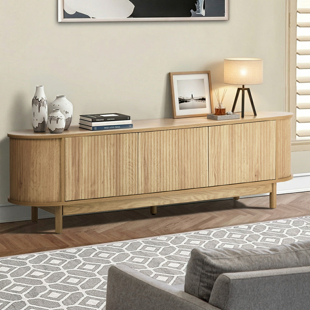 Elva Scandi Fluted Entertainment Unit | Ripple Curved 160cm TV Unit With Storage