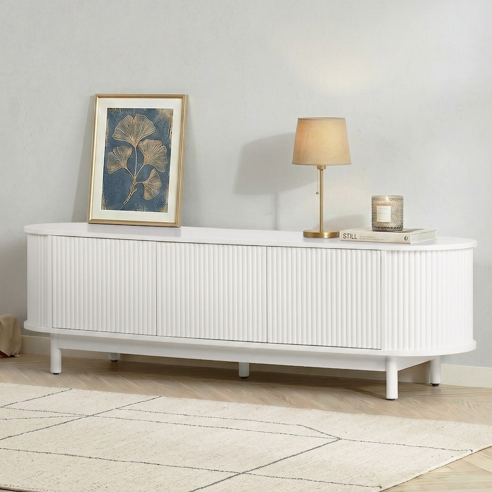 Elva Scandi Fluted Entertainment Unit | Ripple Curved 160cm TV Unit With Storage