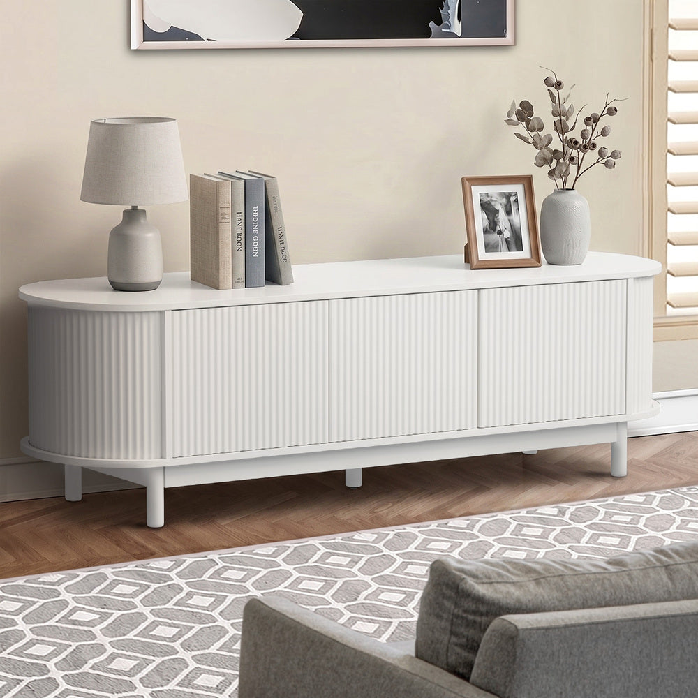 Elva Scandi Fluted Entertainment Unit | Ripple Curved 160cm TV Unit With Storage