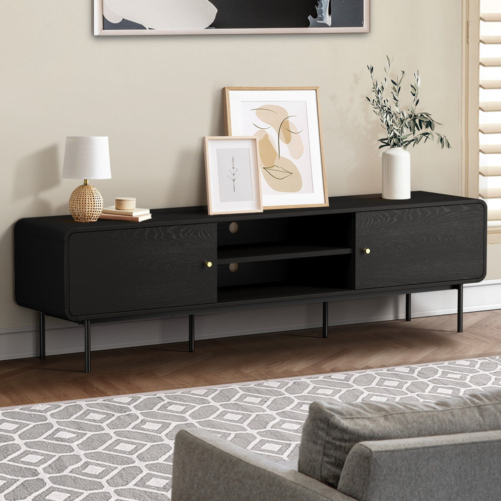 Amolfo Linear 180cm Woodgrain TV Unit | Two Door Modern Retro Look Entertainment Unit