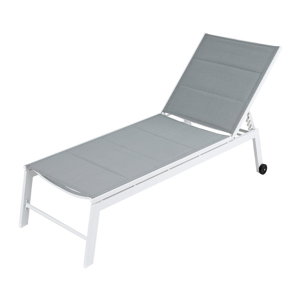 Santorini Adjustable Aluminium Sun Lounge | 5 Position Outdoor Pool Lounger Day Bed With Moveable Wheels