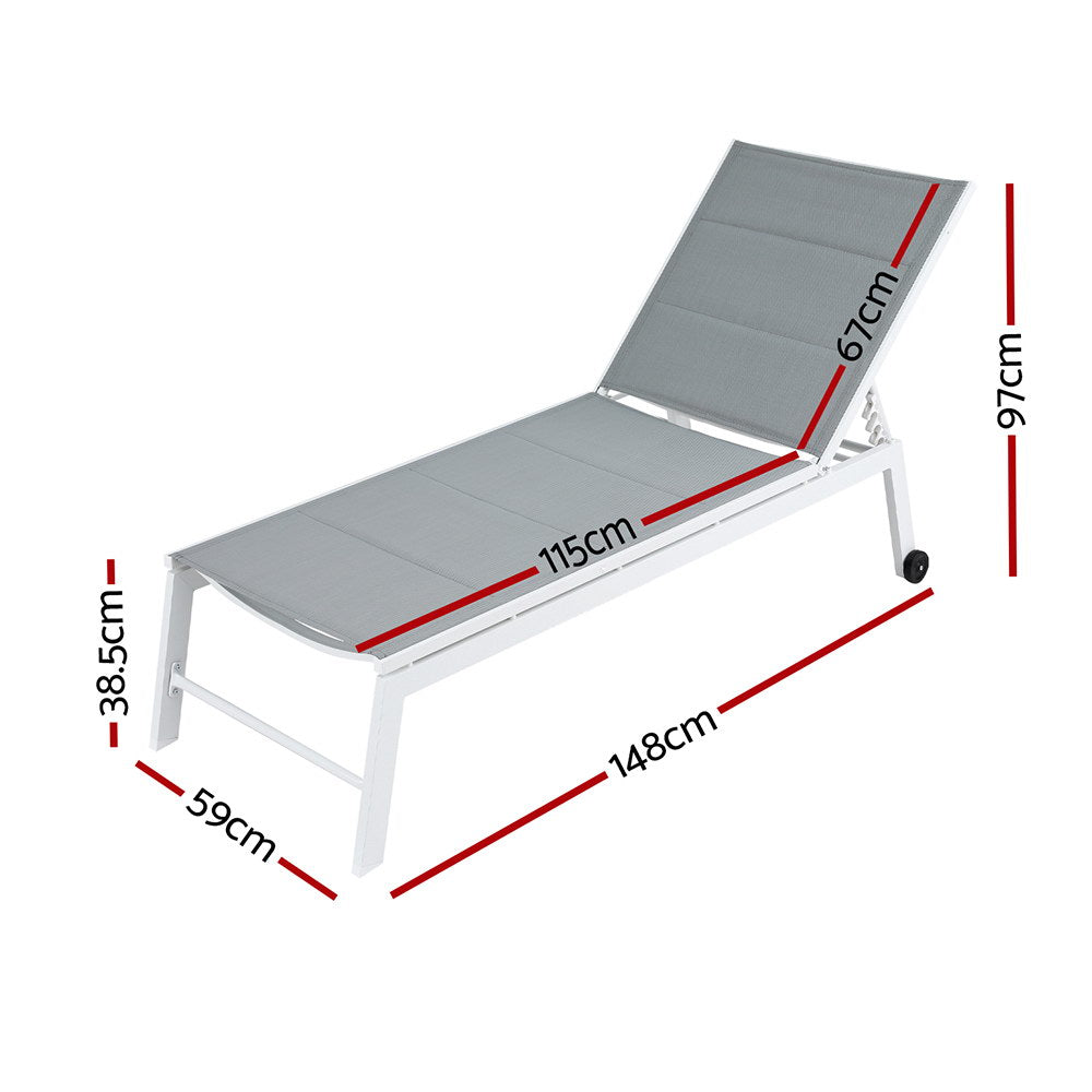 Santorini Adjustable Aluminium Sun Lounge | 5 Position Outdoor Pool Lounger Day Bed With Moveable Wheels