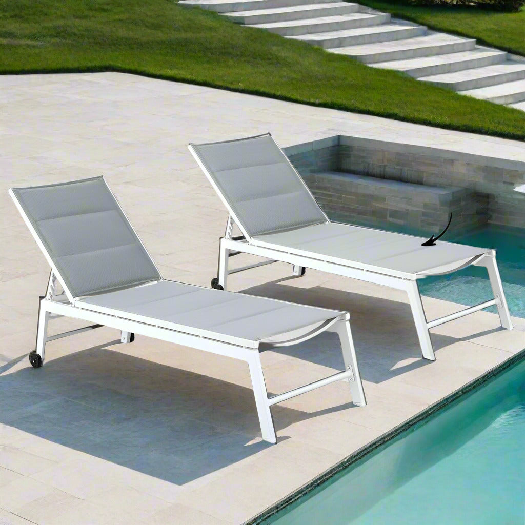 Santorini Adjustable Aluminium Sun Lounge | 5 Position Outdoor Pool Lounger Day Bed With Moveable Wheels