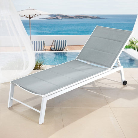 Santorini Adjustable Aluminium Sun Lounge | 5 Position Outdoor Pool Lounger Day Bed With Moveable Wheels